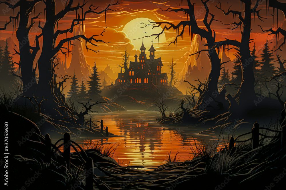 Halloween scene for cards, backgrounds and advertising
