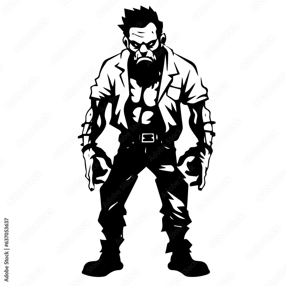 Zombie black silhouette isolated on white