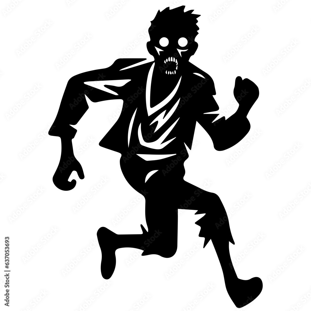 Zombie black silhouette isolated on white