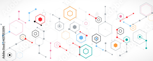 Technology banner design with hexagons abstract background.