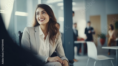 Free Download Businesswoman on the wheelchair with group friends in the modern white office in America - GFXLoad