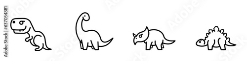 dinosaur icon set, diplodocus, tyrannosaurus, stegosaurus, triceratops. Vector icons, isolated photo