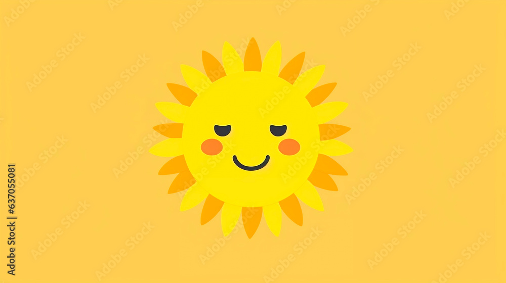 Smiling sun on a yellow background. Vector illustration, flat design.