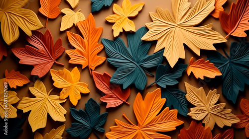 Autumn leaves pattern. Colorful autumn leaves on orange background.