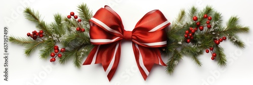 christmas background with christmas branches and decorations red christmas bow 
