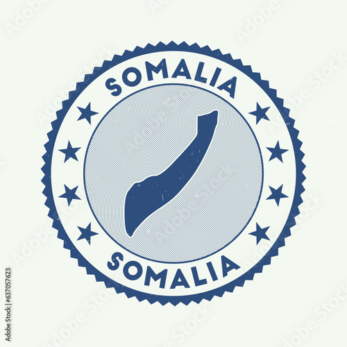 Somalia emblem. Country round stamp with shape of Somalia, isolines and round text. Appealing badge. Classy vector illustration.