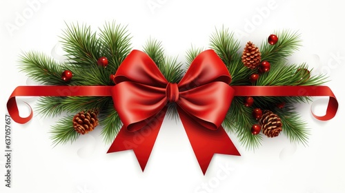 christmas background with christmas branches and decorations red christmas bow 