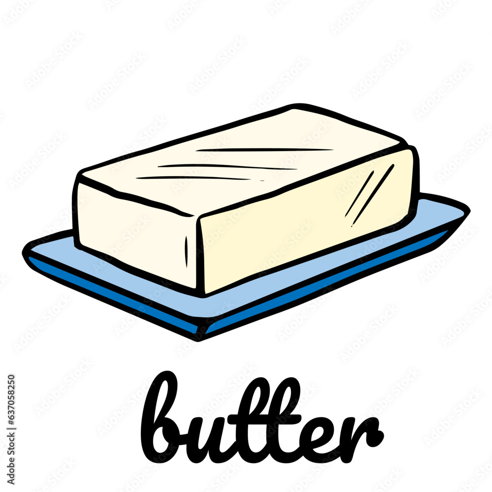 Butter. Natural farm butter, dairy product. Hand drawn color vector ...