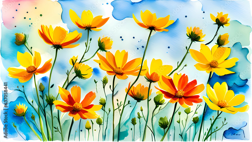 spring flowers on a blue background