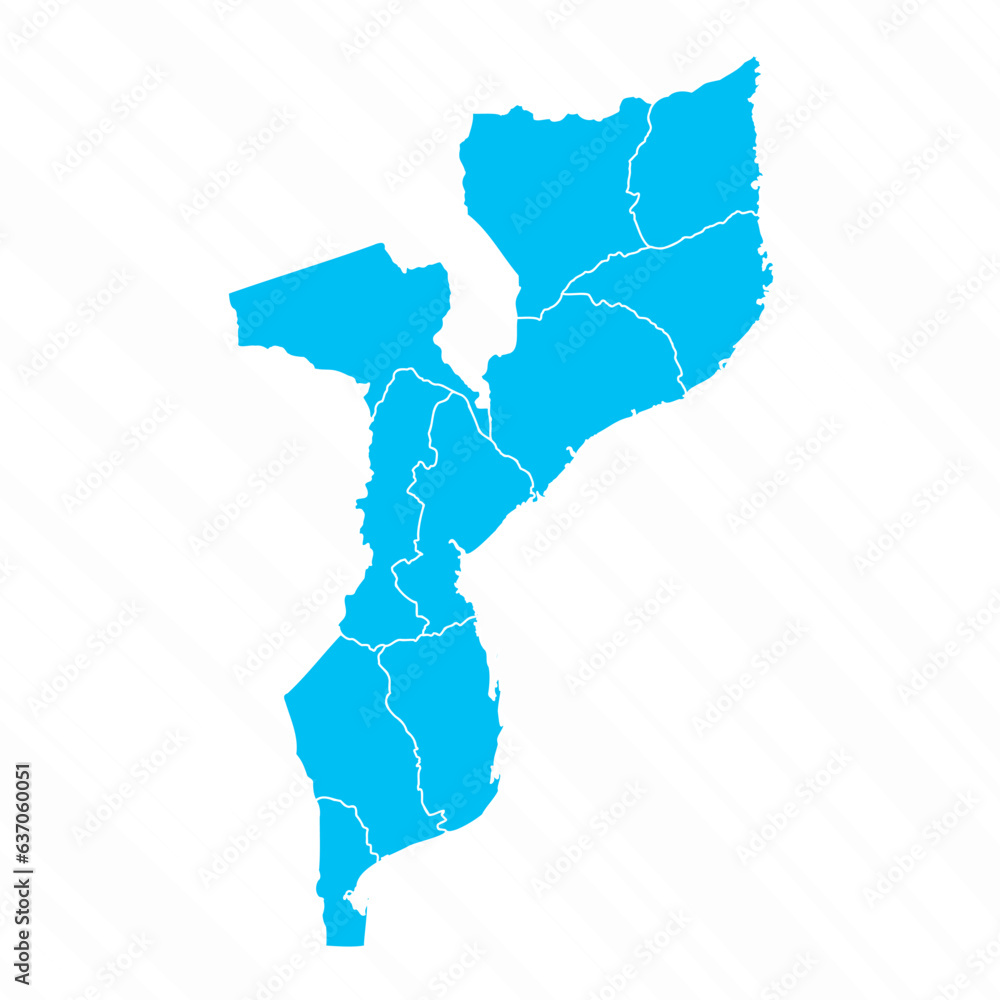 Flat Design Map of Mozambique With Details