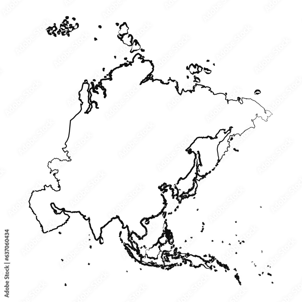 Hand Drawn Lined Asia Simple Map Drawing Hand Drawn Lined Asia Simple Map Drawing