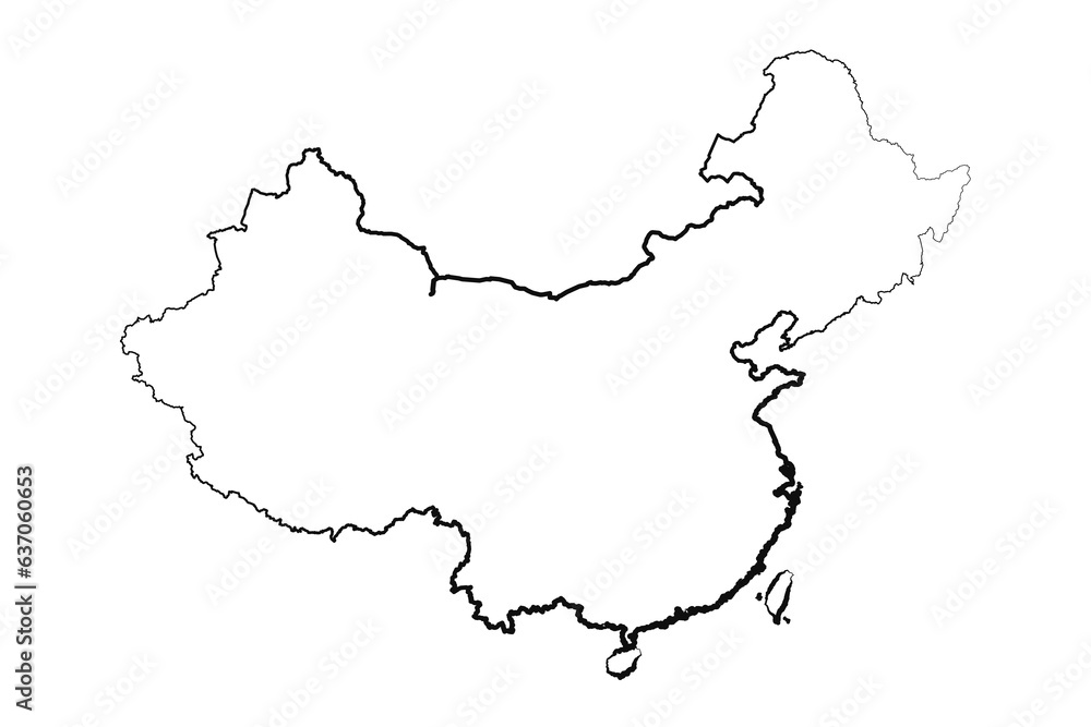 Obraz premium Hand Drawn Lined China Simple Map Drawing