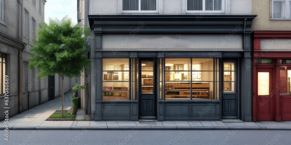 Obraz premium Photorealistic outdoor exterior storefront environment on the side of the highway