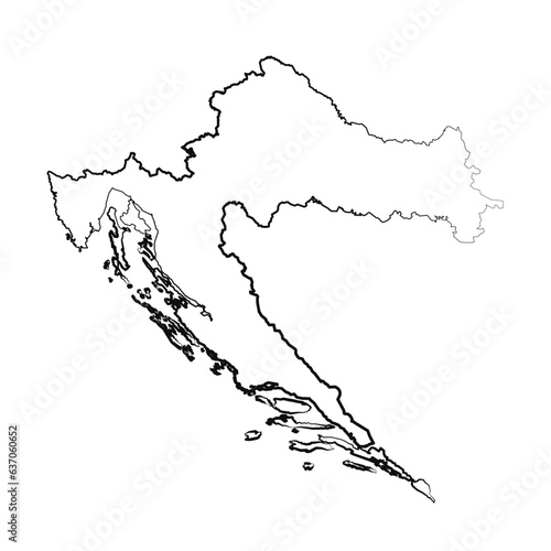Hand Drawn Lined Croatia Simple Map Drawing