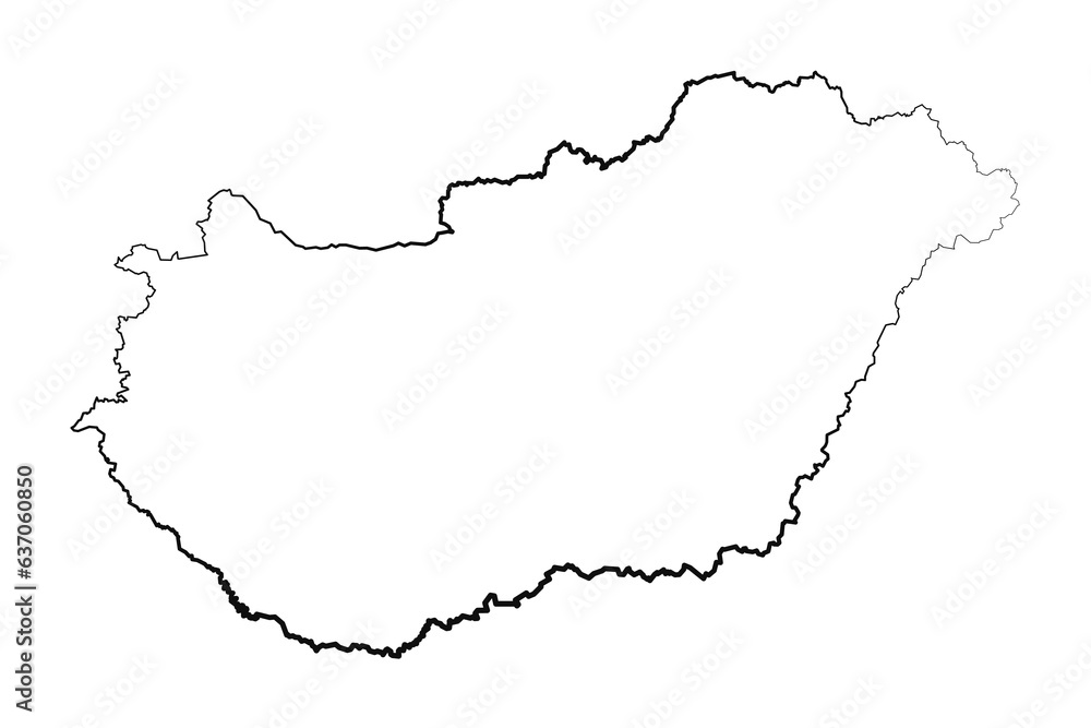 Hand Drawn Lined Hungary Simple Map Drawing