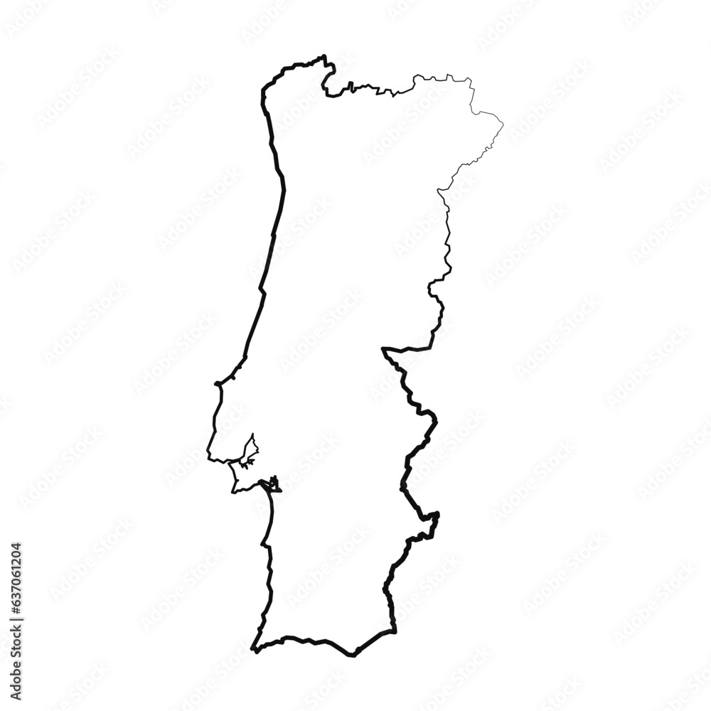 Hand Drawn Lined Portugal Simple Map Drawing