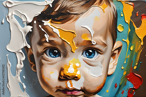 the baby with a painted face. Generative AI