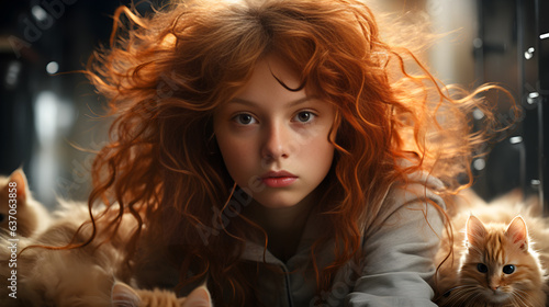 red hair girl with ginger kitten