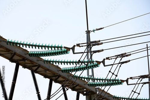 High voltage powerlines of Tennet at powerstation Hessenweg in Zwolle