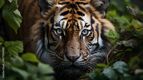 Tiger face ready for hunting its prey hiding in bushes © Vectors.in
