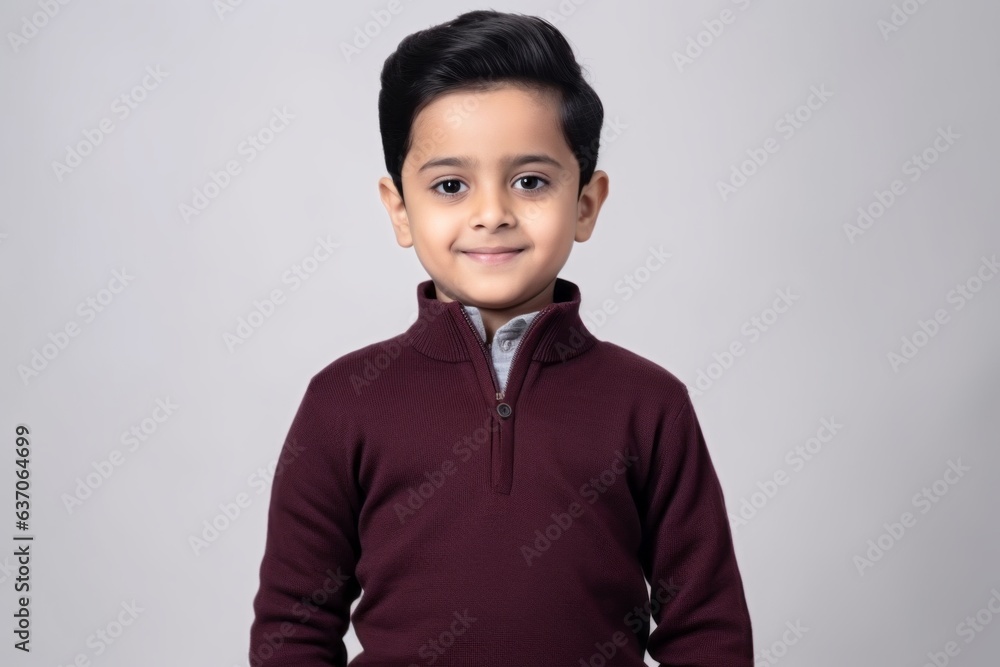 Portrait of a cute asian little boy isolated on grey background