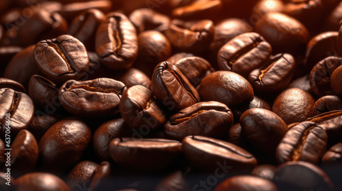 Brown Roasted Coffee Beans Closeup On Dark Background (ai generated)