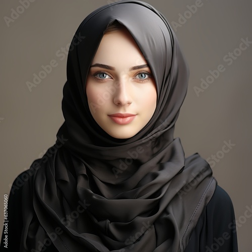 Portrait of a religious Muslim woman in a shawl, veil and veil with an open face. Beautiful girl representative of religion.