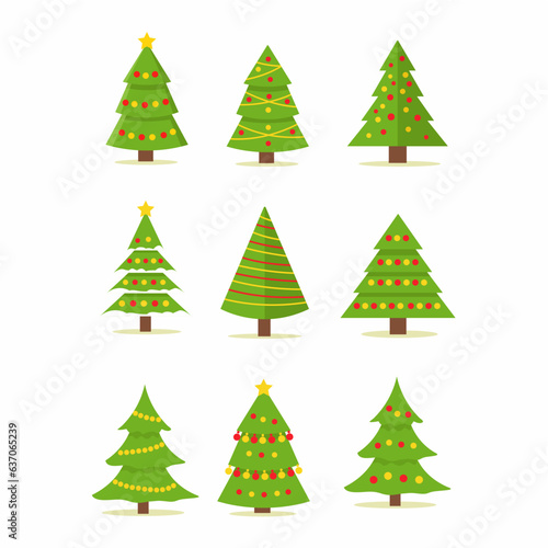 set of christmas tree vector illustratin