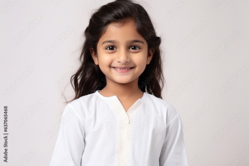 Portrait of a smiling little Indian girl in a white blouse
