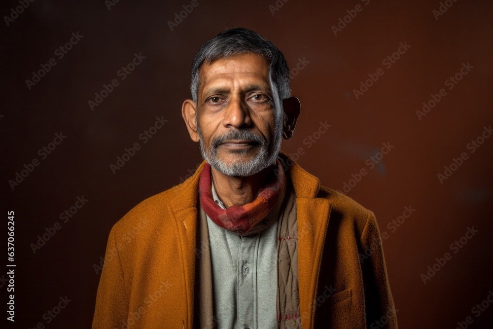 Portrait of a senior Indian man in a coat and red scarf. Portrait of a senior Indian man in a coat and red scarf.
