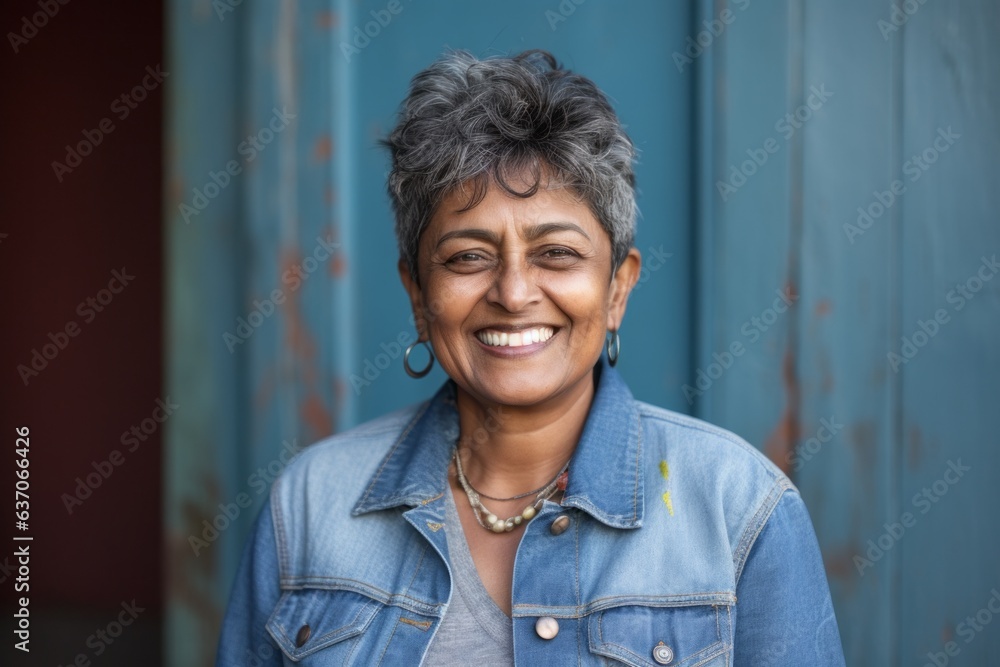 Obraz premium Portrait of a beautiful middle aged woman smiling at the camera outdoors
