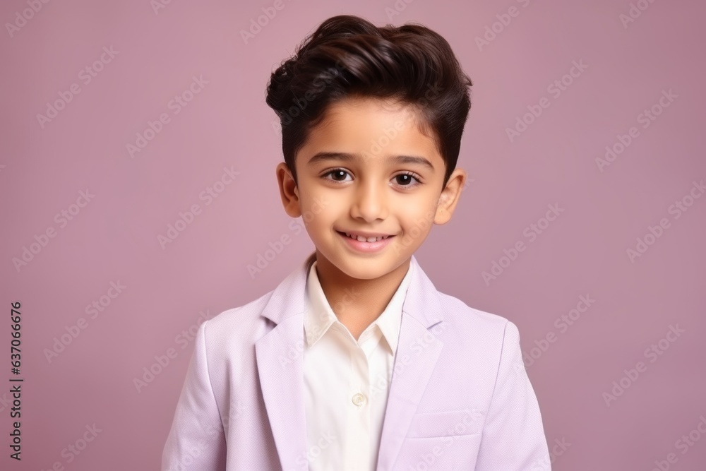 Portrait of a cute little boy in a suit on a purple background Portrait of a cute little boy in a suit on a purple background