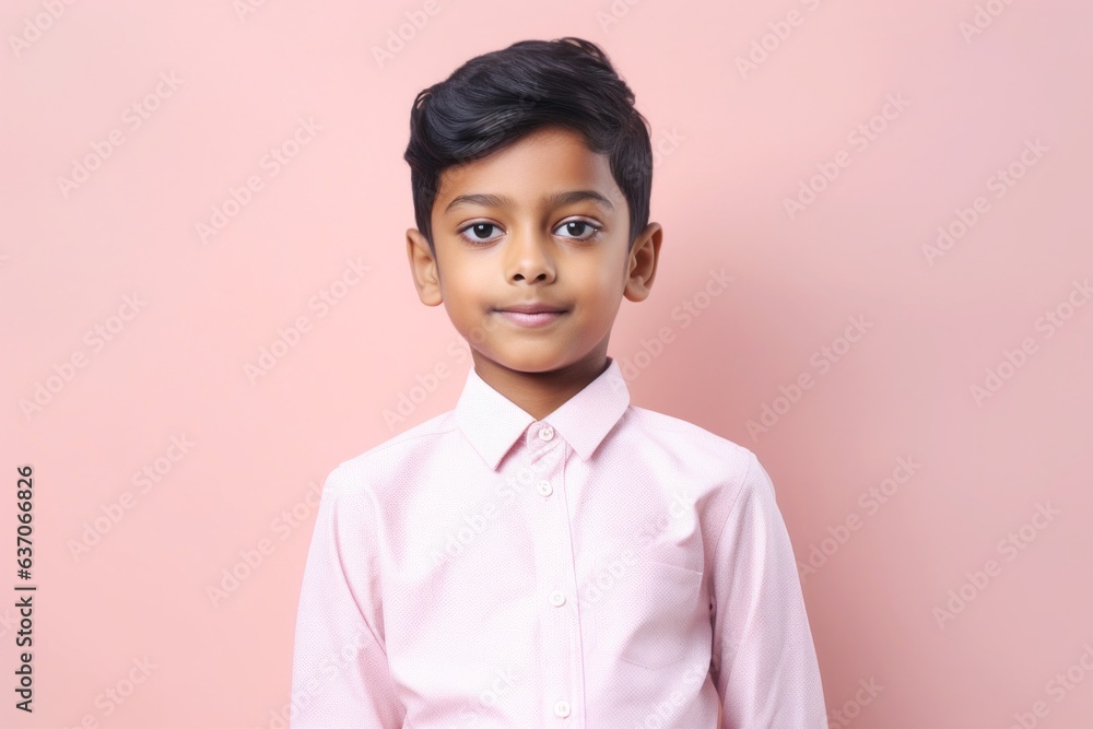 Portrait of a cute indian little boy in shirt on pink background Portrait of a cute indian little boy in shirt on pink background