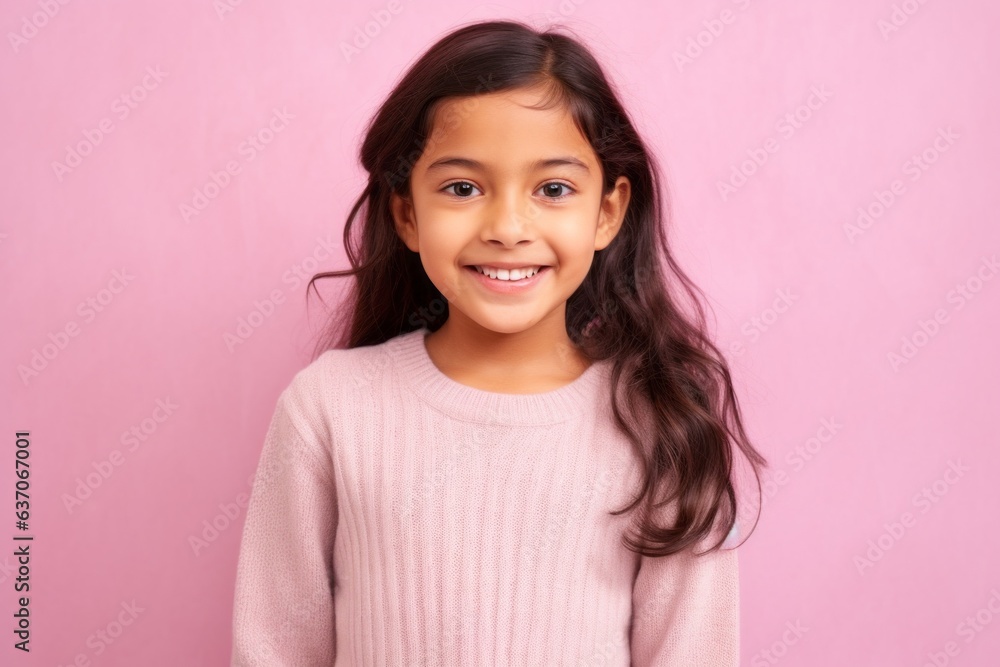 Portrait of a smiling little girl looking at camera isolated over pink background Portrait of a smiling little girl looking at camera isolated over pink background