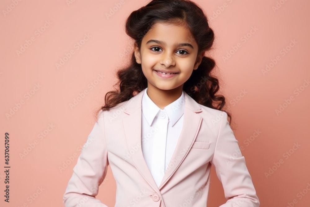 Portrait of a little girl in a business suit on a pink background Portrait of a little girl in a business suit on a pink background