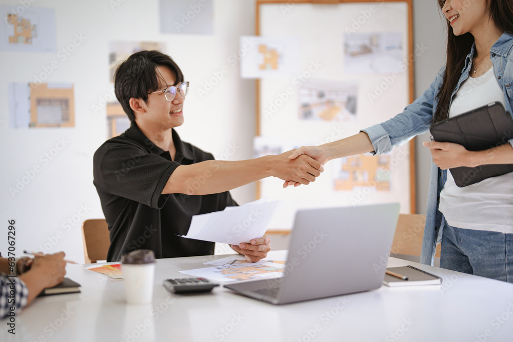Confident Architects group are join hands for working the job success Confident Architects group are join hands for working the job success
