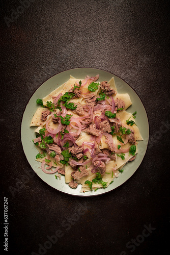 Beshbarmak, Kazakh meat, boiled meat with noodles, photo