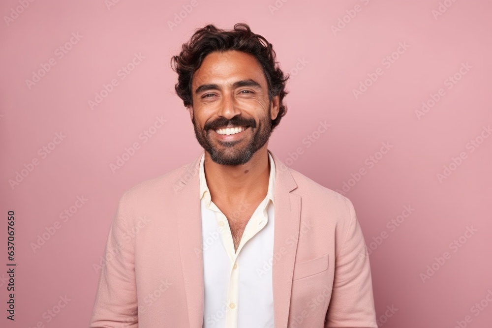 Portrait of a smiling Indian man in a pink jacket on a pink background Portrait of a smiling Indian man in a pink jacket on a pink background