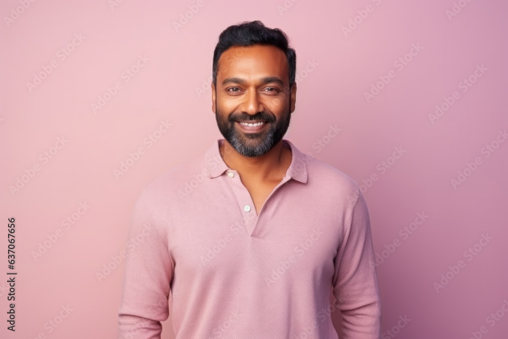 Portrait of happy indian man looking at camera over pink background Portrait of happy indian man looking at camera over pink background