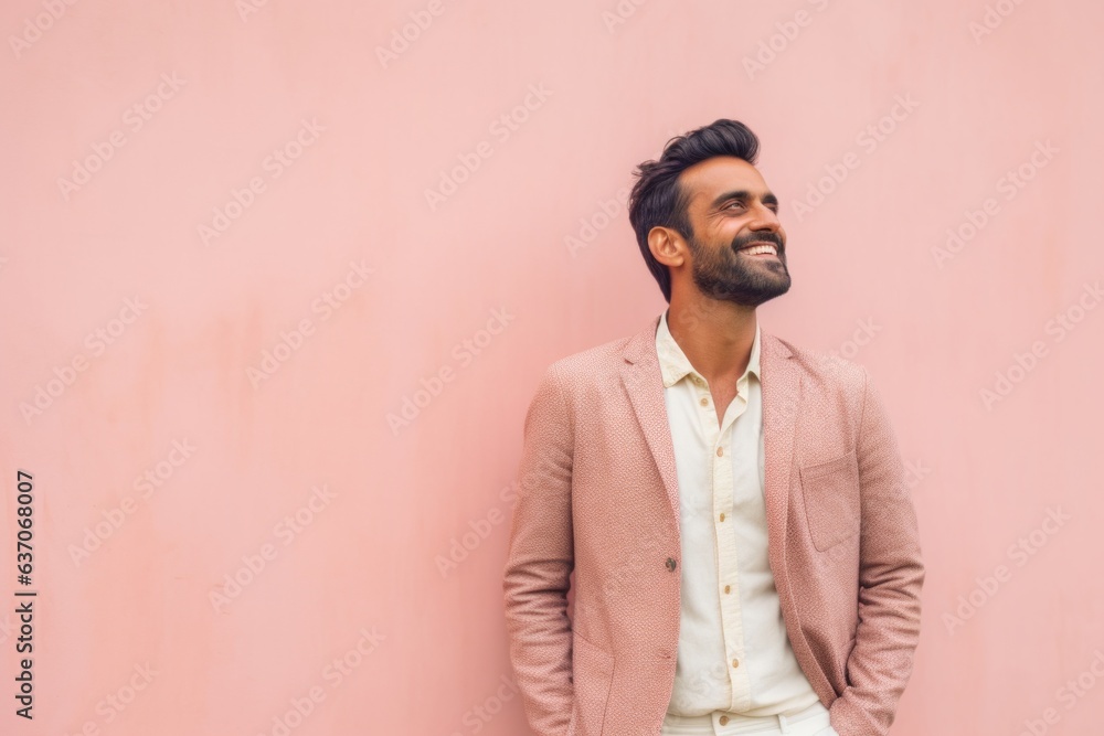 Portrait of a handsome Indian man smiling against a pink wall. Portrait of a handsome Indian man smiling against a pink wall.
