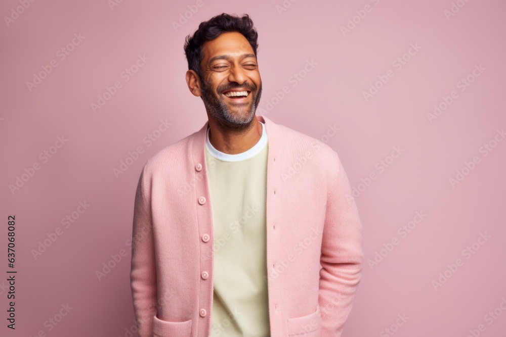 Portrait of a smiling indian man in a pink jacket on a pink background Portrait of a smiling indian man in a pink jacket on a pink background
