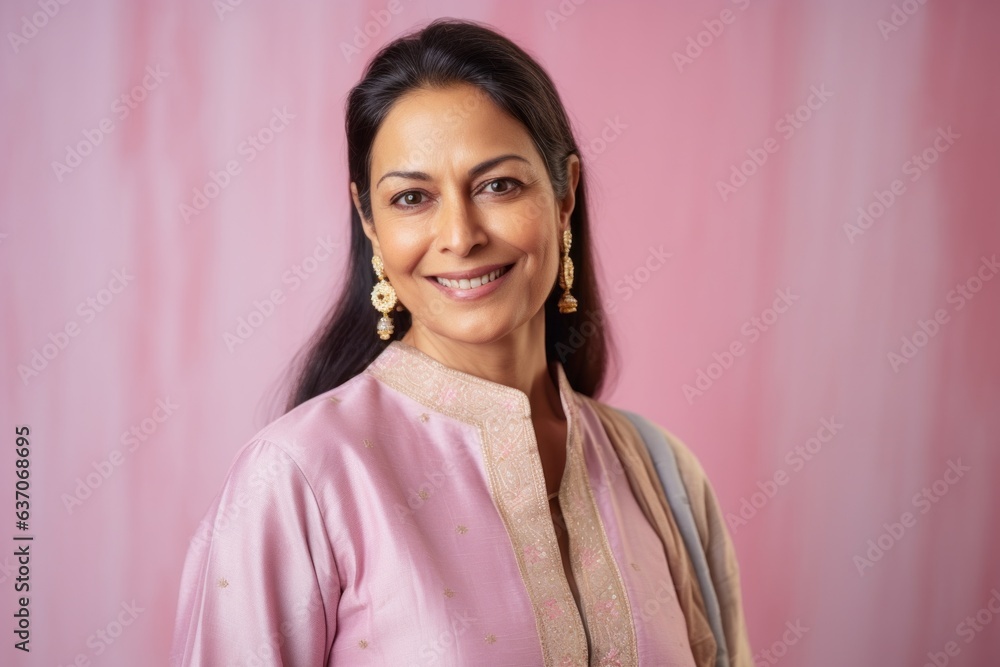 Portrait of a beautiful Indian woman in saree on pink background Portrait of a beautiful Indian woman in saree on pink background
