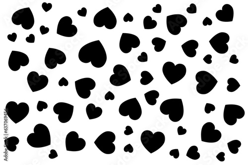 Black hearts on white background, special monochrome