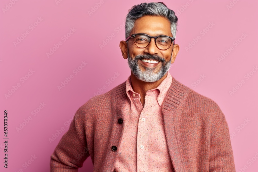 Obraz premium smiling indian senior man in eyeglasses looking at camera