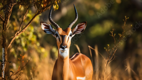 Antilope impala majestueuse, détails finement capturés, posant naturellement face à la caméra photo