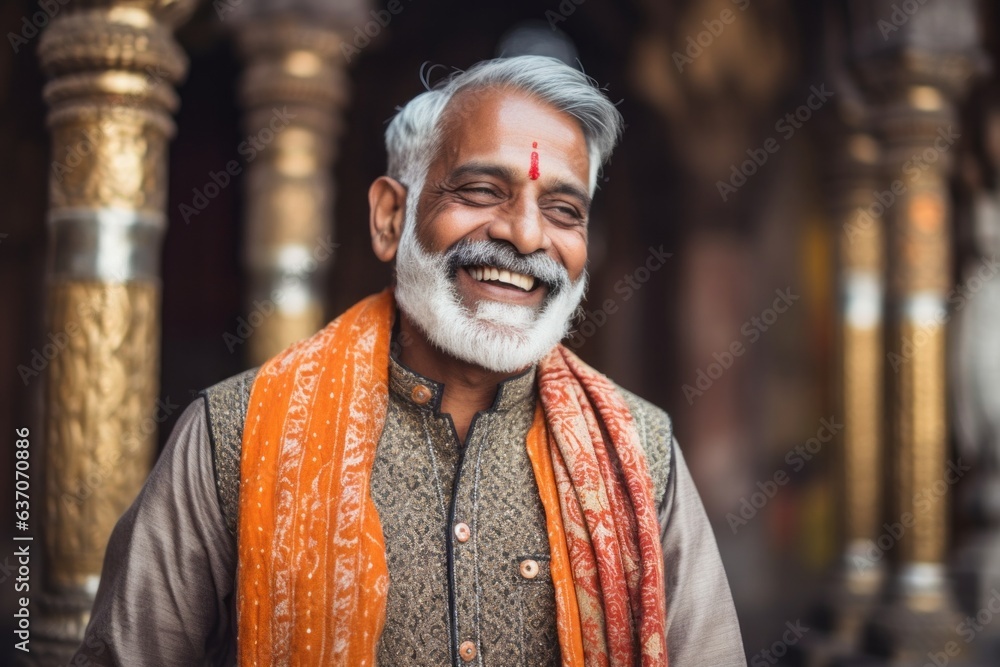Portrait of a smiling Indian man at Amber Fort, Jaipur, Rajasthan, India