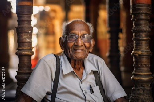 Portrait of a smiling senior man sitting in a restaurant in India