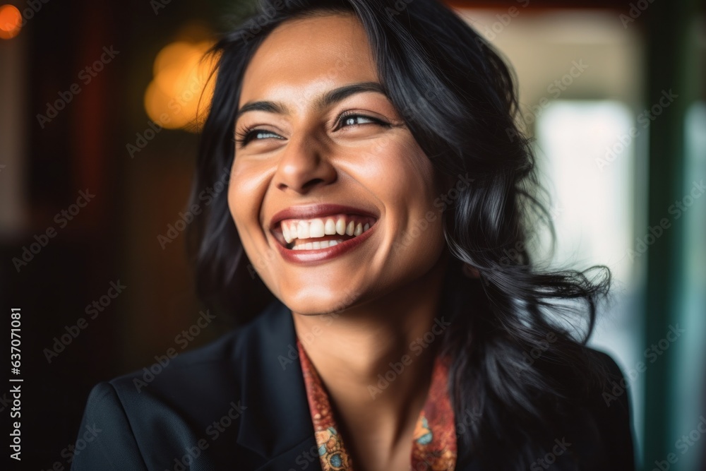 Portrait of smiling businesswoman in office at desk in a cafe Portrait of smiling businesswoman in office at desk in a cafe