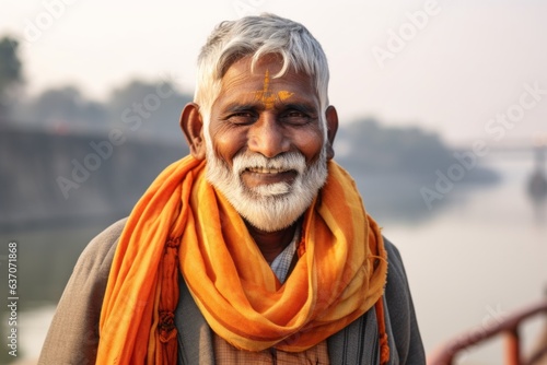 Sadhu (holy man) on the banks of the Ganges river.