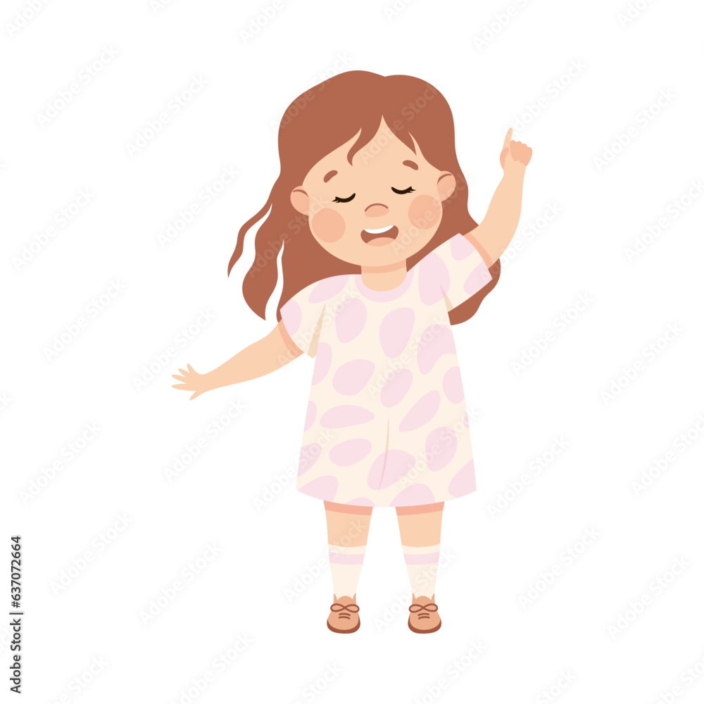 Little Girl Character Standing and Tell Story or Recite Poetry Vector Illustration Little Girl Character Standing and Tell Story or Recite Poetry Vector Illustration